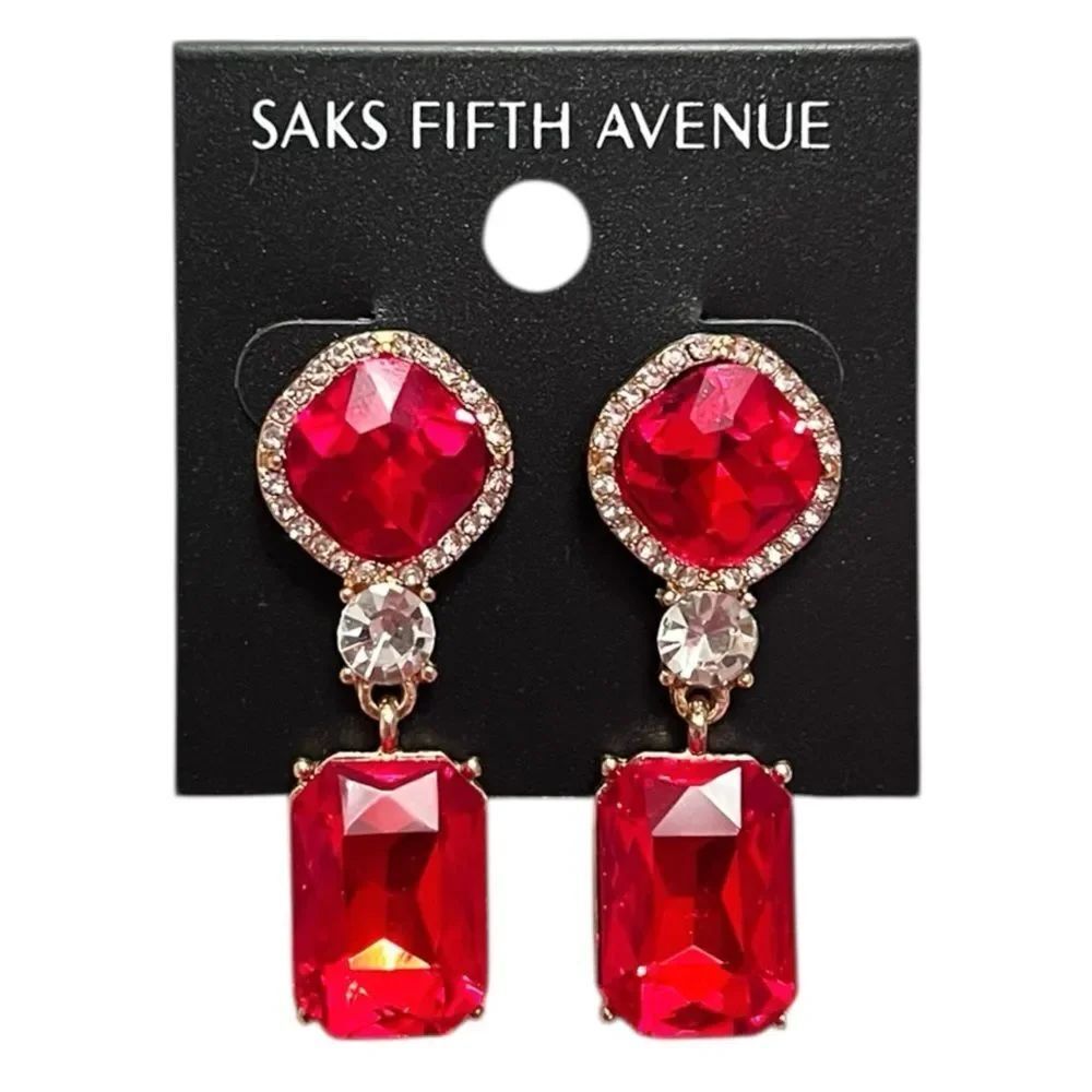 Saks Fifth Avenue Radiant Red Crystal Drop Earrings